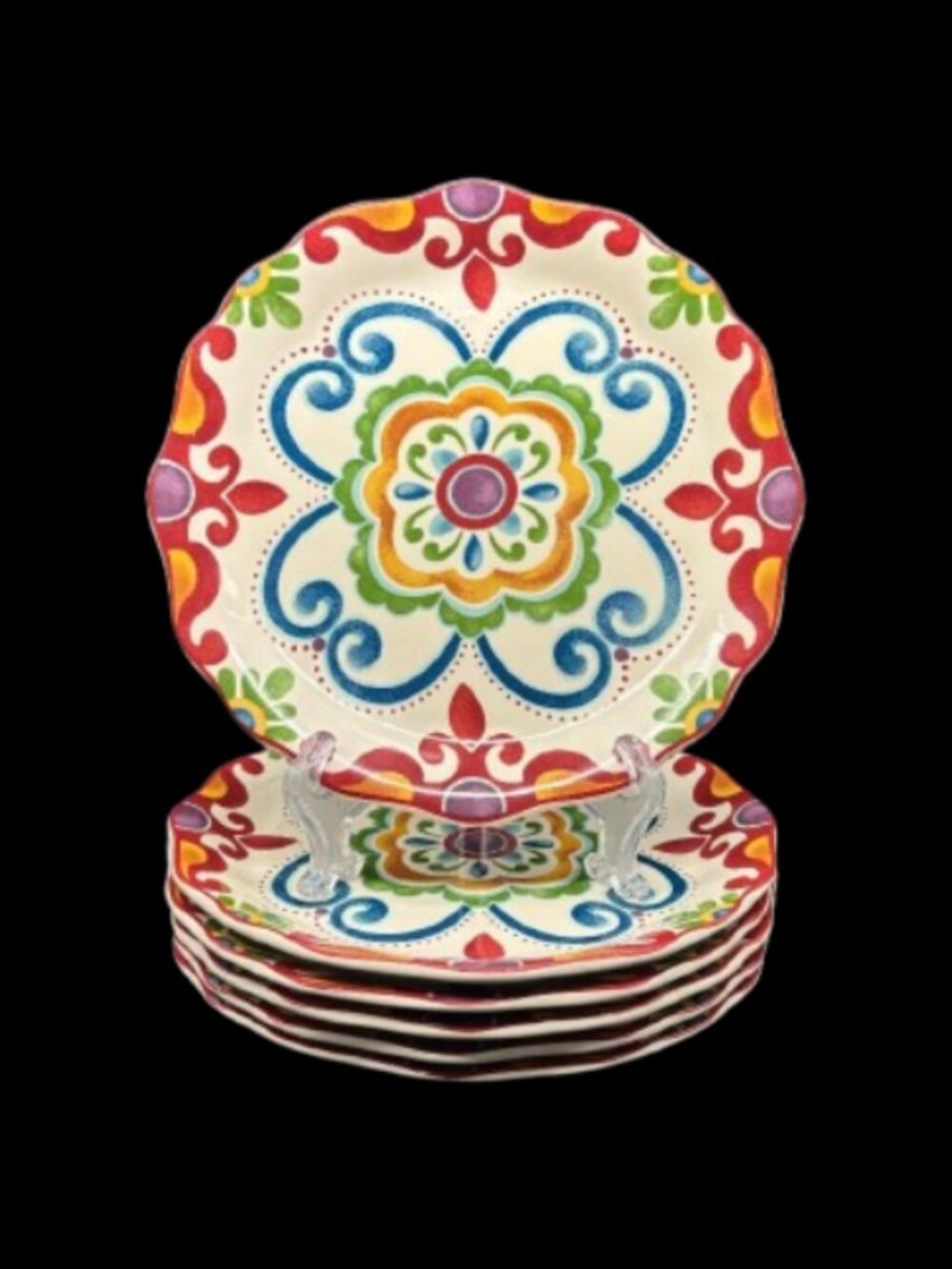 Vintage Pier 1 Global Medallion Stoneware 9" Plates Set of 6 NEW Cond